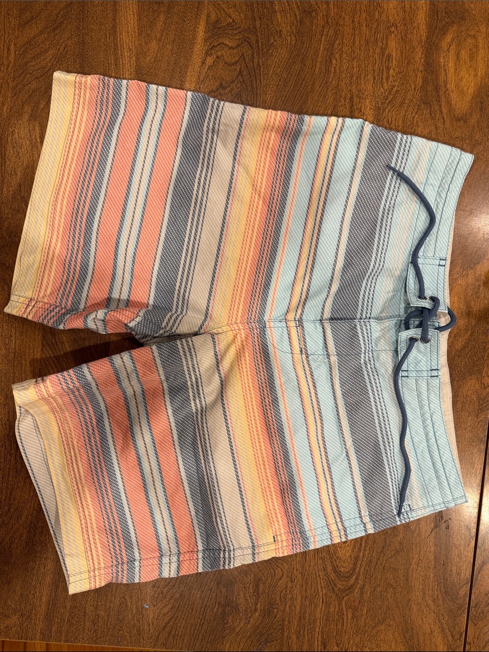 Striped Multicolor Men's Swim Trunks - Coral, Blue & Yellow